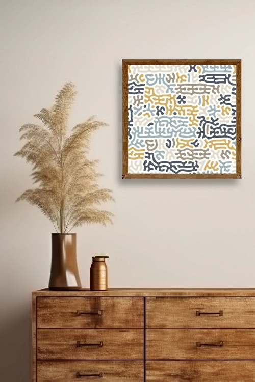 Büro Ev Ofis Dekoru için 42x42CM Tekli Ahşap Çerçeveli Soyut Stil Tablo No189