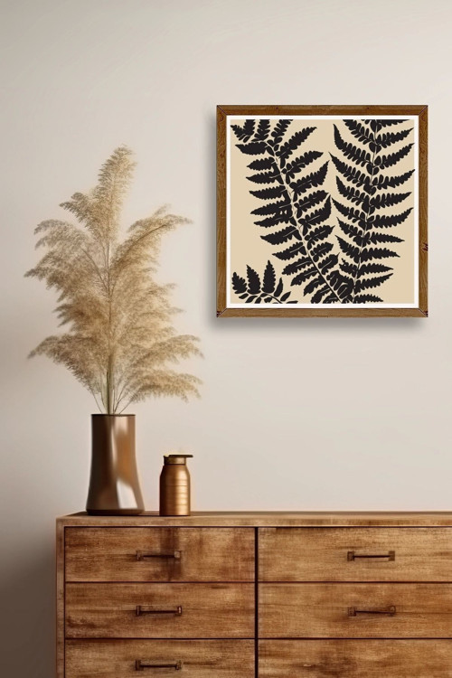 Büro Ev Ofis Dekoru için 42x42CM Tekli Ahşap Çerçeveli Yaprak Tema Tablo No12