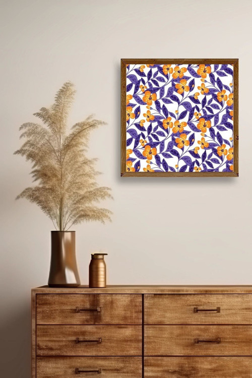 Büro Ev Ofis Dekoru için 23x23CM Tekli Ahşap Çerçeveli Çiçek Tema Tablo No163