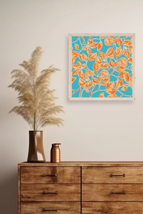 Büro Ev Ofis Dekoru için 50x50CM Tekli Ahşap Çerçeveli Yaprak Tema Tablo No55