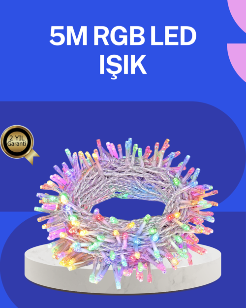 5 Metre Şeffaf Kablo LED Peri Işığı 50 Ampullü Dekoratif Led