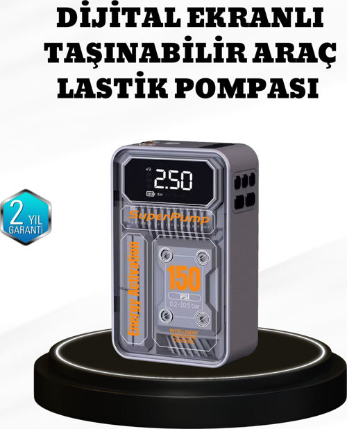 150 PSI Kablosuz Şarjlı Hava Pompası – LED Ekranlı ve Otomatik Kapanma Özellikli