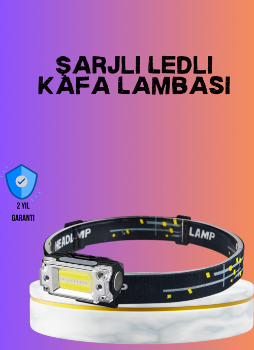 Beyaz Led Işık Sensörlü Kafa Lambası Lityum Batarya Led El Fenerli Şarjlı