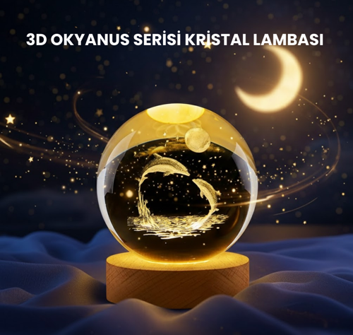 Yunus Figürlü LED Kristal Küre Ahşap Standlı Dekoratif Gece Lambası