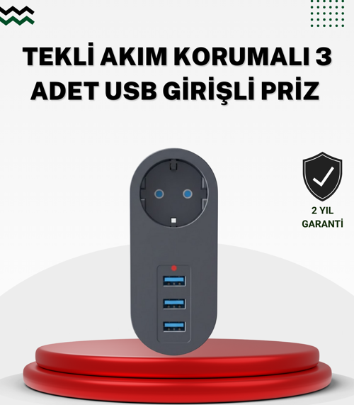 Akım Korumalı USB’li Priz – Güçlü 2500W, Isı ve Çocuk Koruması