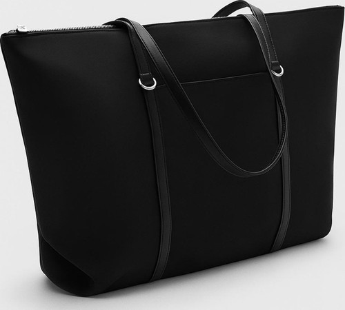Kadın Siyah Su İtici Kumaş Gümüş Aksesuar Detaylı Shopper El Ve Omuz Çantası