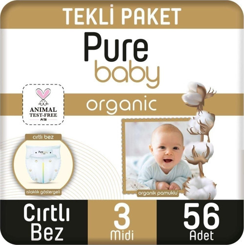 Organik Pamuklu Cırtlı Bebek Bezi Midi 3 No 56 Lı