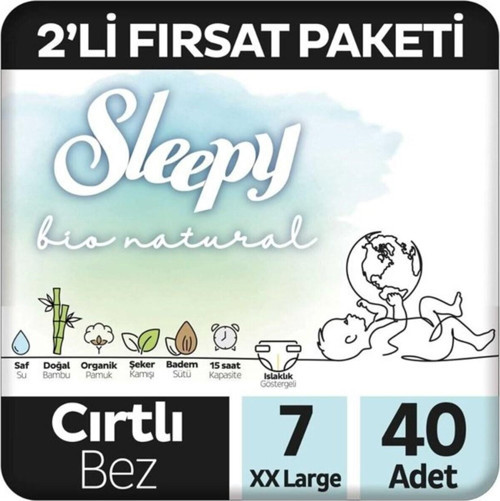 Bio Natural 2'Li Fırsat Paketi Bebek Bezi 7 Numara Xxl 40 Adet