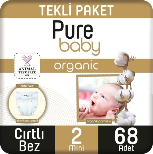Organik Pamuklu Cırtlı Bebek Bezi Yenidoğan 2 No 68 Lü