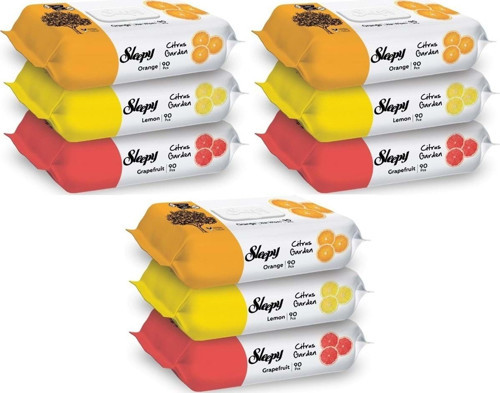Islak Havlu Mendil Meyve Çeşitleri 90 Yaprak (9 Lu Set) Plastik Kapaklı (Citrus Garden)