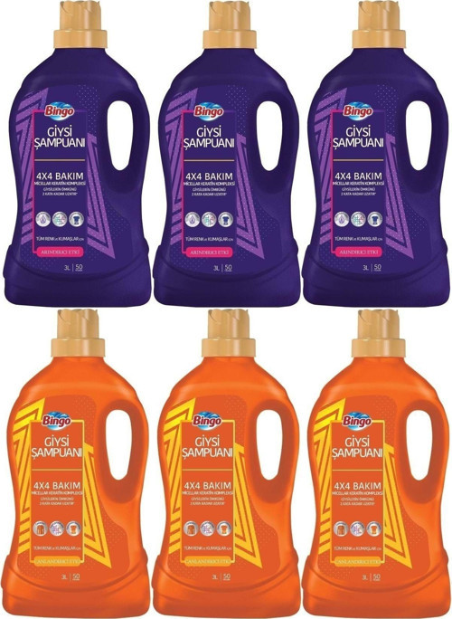 Giysi Şampuanı 3Lt Canlandırıcı/Arındırıcı Etki Karma 6 Lı Set 300 Yıkama Tüm Çamaşırlar Için