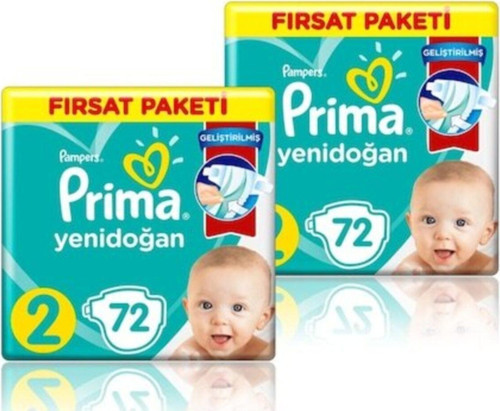 2 Beden Yenidoğan Bebek Bezi Fırsat Paketi (2x72) 144 Adet