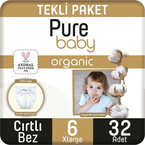 Organik Pamuklu Cırtlı Bebek Bezi X-Large 6 No 32 Li