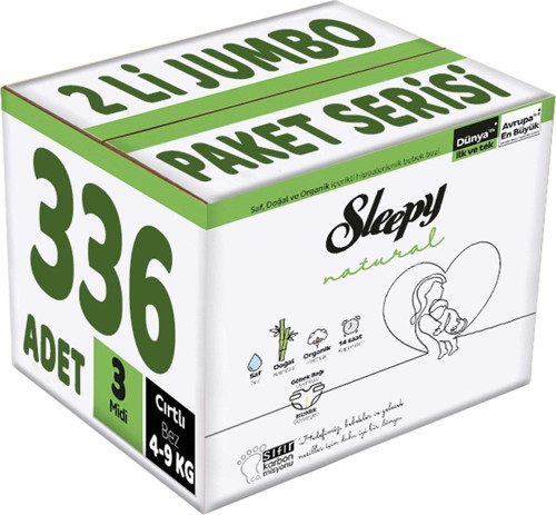 Bebek Bezi Natural Beden:3 (4-9Kg) Midi 336 Adet (2 Li Jumbo Pk Serisi) (6Pkx56)