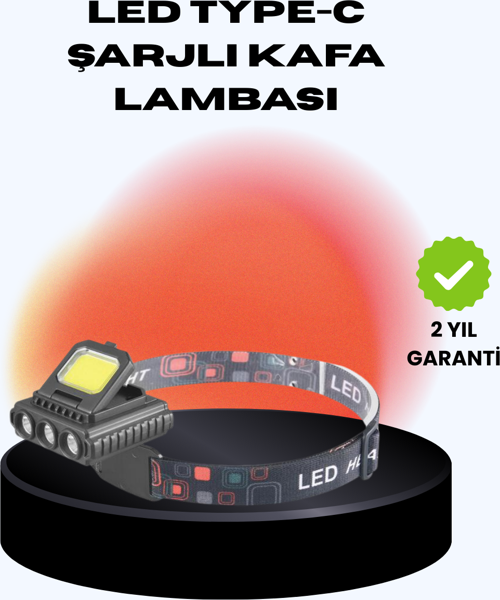 COB + XPE LED Kafa Feneri 800 Lumen USB Type C Şarjlı Çok Modlu