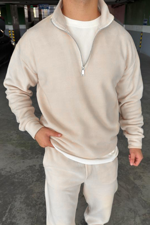 Unisex Slimfit Yarım Fermuarlı Dik Yaka Polar Sweatshirt