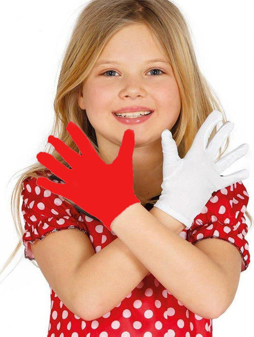 Gösteriler İçin 1 Çift Kırmızı Beyaz Pandomim Eldiveni Çocuk Boy