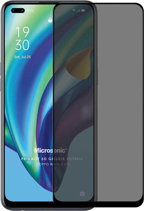 Oppo Reno 4 Lite Privacy 5D Gizlilik Filtreli Cam Ekran Koruyucu Siyah
