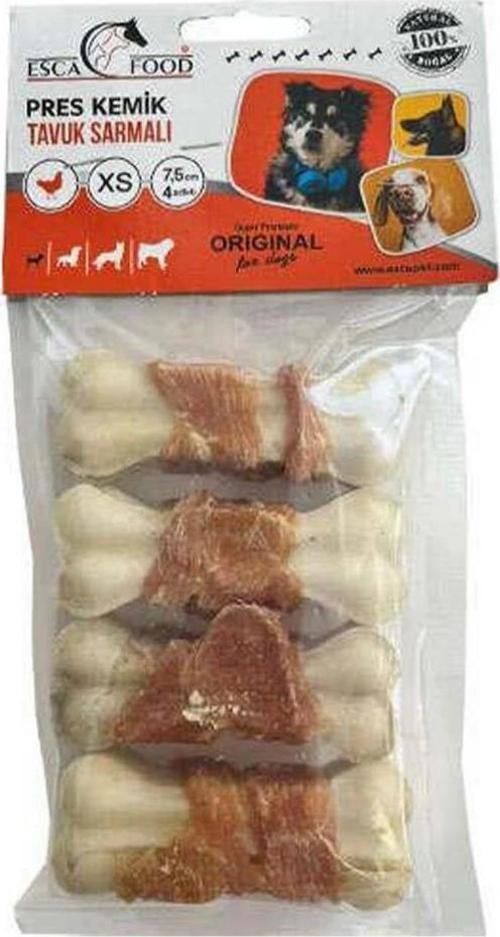 Tavuk Eti Sargılı Beyaz Pres Kemik Köpek Ödül Maması 7,5 cm x 4 Adet