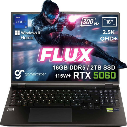 FLUX GR16 i9-14900HX 16GB DDR5 2TB SSD RTX 5060 8GB 115W 16 inç 2.5K 300Hz W11H Gaming Laptop