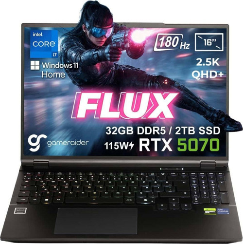 FLUX GR16 i7-14650HX 32GB DDR5 2TB SSD RTX 5070 8GB 115W 16 inç 2.5K 180Hz W11H Gaming Laptop