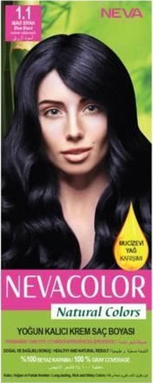 Nevacolor Natural Colors 1.1 Mavi Siyah - Kalıcı Krem Saç Boyası Seti
