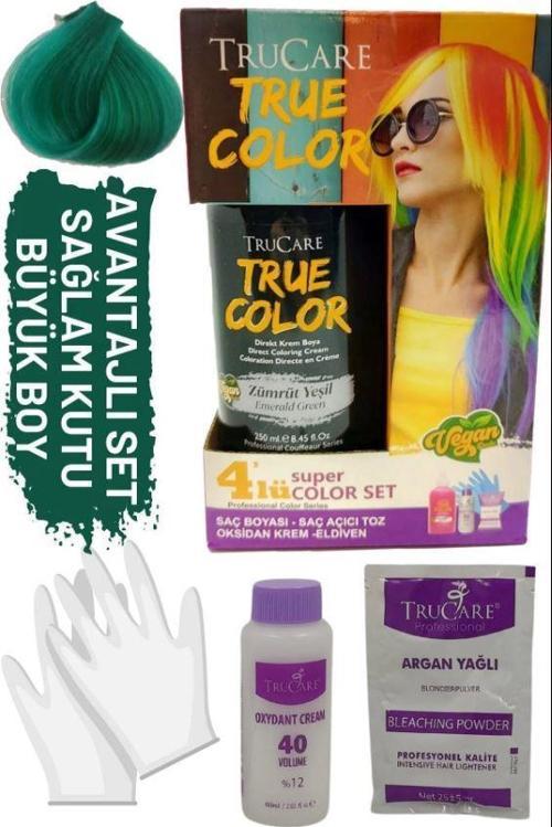 Truecolor Zümrüt Yeşili Saç Boyası Seti Saç Açıcı ve Eldivenli