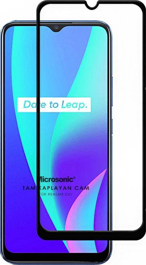 Realme C21 Tam Kaplayan Temperli Cam Ekran Koruyucu Siyah