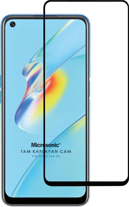 Oppo A54 4G Tam Kaplayan Temperli Cam Ekran Koruyucu Siyah