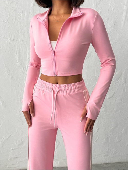 Soft Kumaş Fermuarlı ve Parmak Geçmeli Örme Spor Ceket/Sweatshirt MISSCE7334