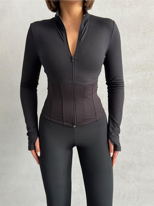 Fırçalı Soft Kumaş Baş Parmak Delikli Spor Ceket/Sweatshirt MISSCE2621-2