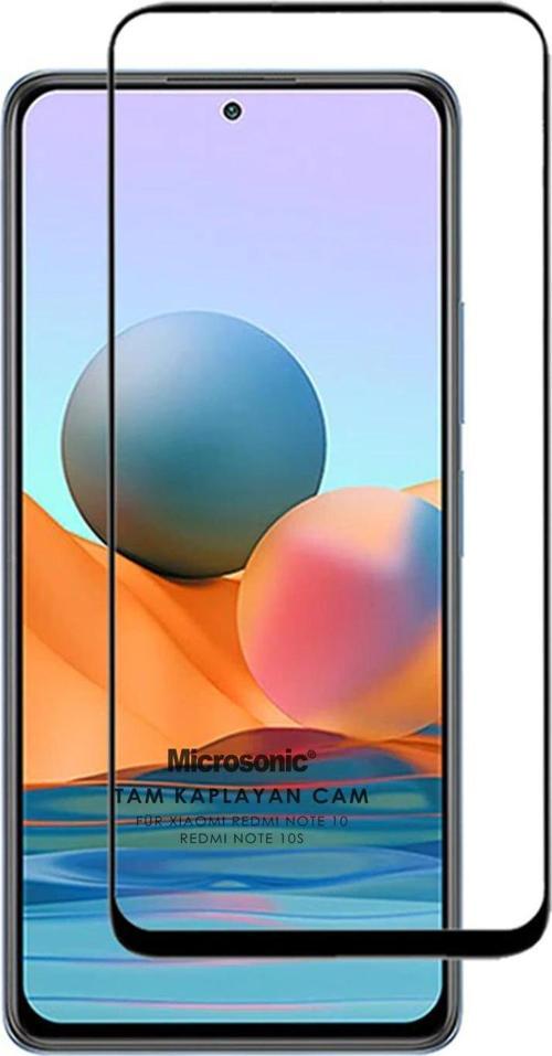 Xiaomi Redmi Note 10 Tam Kaplayan Temperli Cam Ekran Koruyucu Siyah