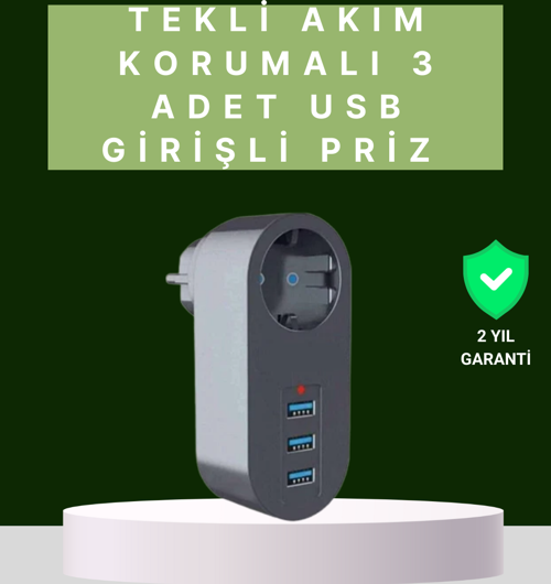 Termal Akım Korumalı 3 USB'li Güvenli Priz – Akıllı Akım Dengeleme