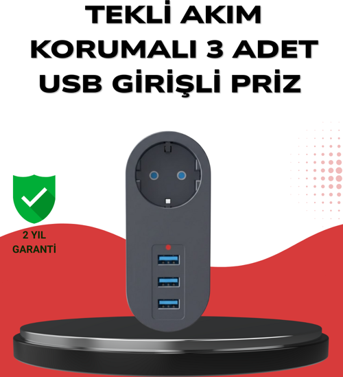 Isıya Dayanıklı 3 USB Portlu Güvenlikli Priz – Akıllı Enerji Yönetimi