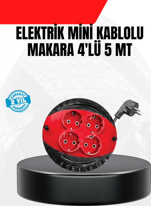 Ev ve Ofis İçin 5 Metre Kablolu 4 Priz Makarası