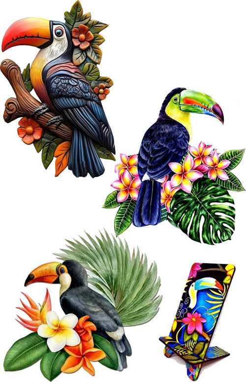 Ahşap 3D Tukan Kuşu 3 Lü Set Duvar Dekoru Ve Telefon Tutucu Harika Bir Hediye