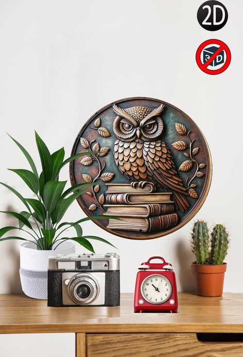 Ahşap 3D Görünümlü Baykuş Temalı 28X28 Cm Yuvarlak Ev, Mutfak Duvar Dekoru & Hediye İçin Mükemmel