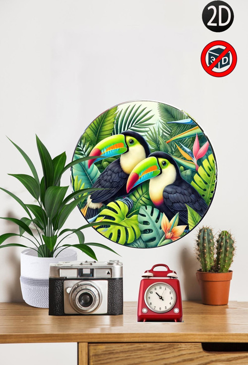 Ahşap Tukan Temalı 28X28 Cm Yuvarlak Ev, Bahçe Mutfak Duvar Dekoru & Hediye İçin Mükemmel Model18