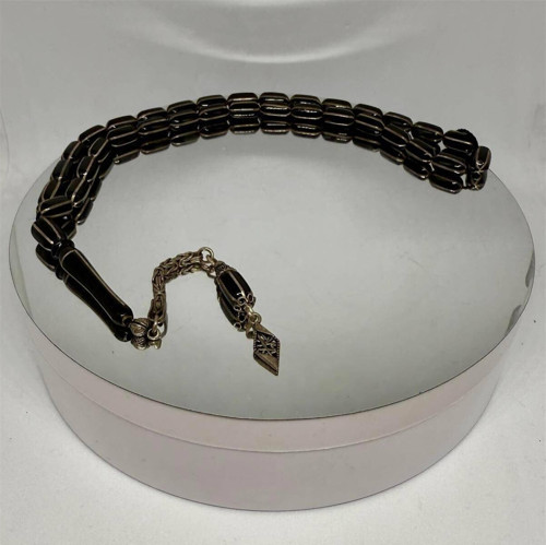 Tesbih TSBH0184HK 925 Ayar Gümüş Püsküllü Gümüş İşlemeli Karpuz Kesim Beyzi Kesim Erzurum Oltu Tesbih