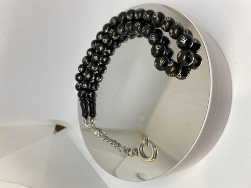 Tesbih TSBH0168HK Kararmaz Metal Püsküllü Pirinç Ayyıldız İşlemeli Küre Kesim Rus Oltu Tesbih