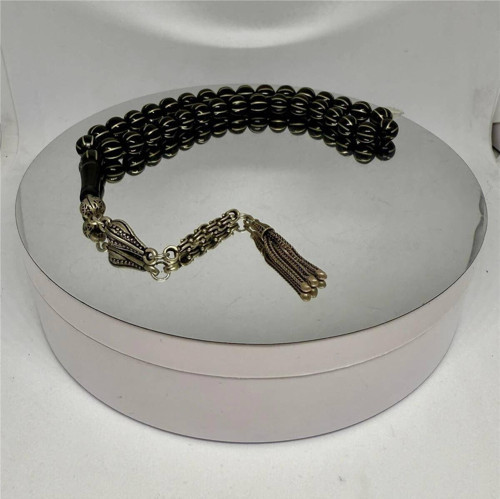 Tesbih TSBH0182HK 925 Ayar Gümüş Püsküllü Gümüş İşlemeli Karpuz Kesim Küre Kesim Erzurum Oltu Tesbih