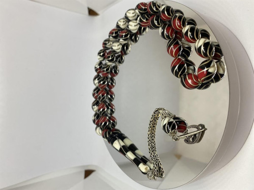 Tesbih TSBH0128BC 925 Ayar Gümüş Püsküllü Gümüş-Mercan İşlemeli Beyzi Kesim Usta El İşçilikli Erzurum Oltu Tesbih