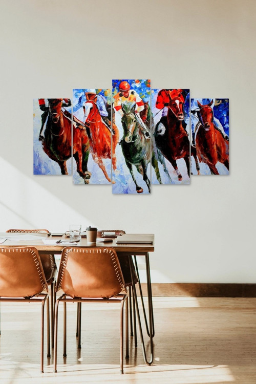 Büro Ev Ofis Dekoru için 60x100CM 5PARÇA Mdf Yarış Atları Tema Tablo