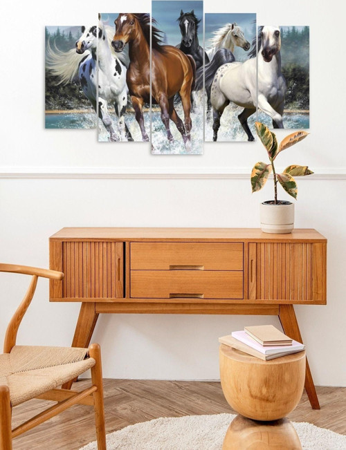 Büro Ev Ofis Dekoru için 60x100CM 5PARÇA Mdf At Sürüsü Stil Tablo No1