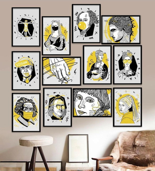 Büro Ev Ofis Dekoru için 15x20CM 12PARÇA Mdf Çerçeve Motifli Tablo Seti No22