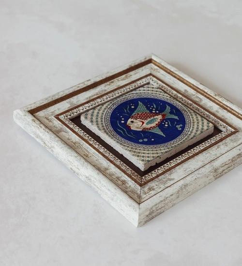 Büro Ev Ofis Dekoru için 20x20CM Tekli Çerçeveli Balık Desen Taş Duvar Süsü