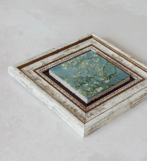 Büro Ev Ofis Dekoru için 20x20CM Tekli Çerçeveli VGogh Taş Duvar Süsü No345