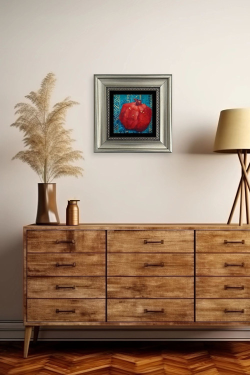 Büro Ev Ofis Dekoru için 20x20CM Tekli Çerçeveli Bereket Narı Taş Duvar Süsü No4