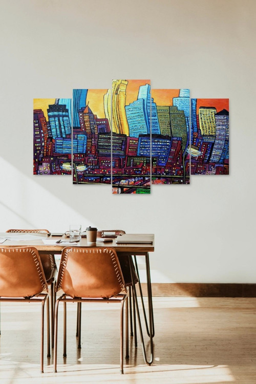 Büro Ev Ofis Dekoru için 60x100CM 5PARÇA Mdf Şehir Temalı Tablo No16