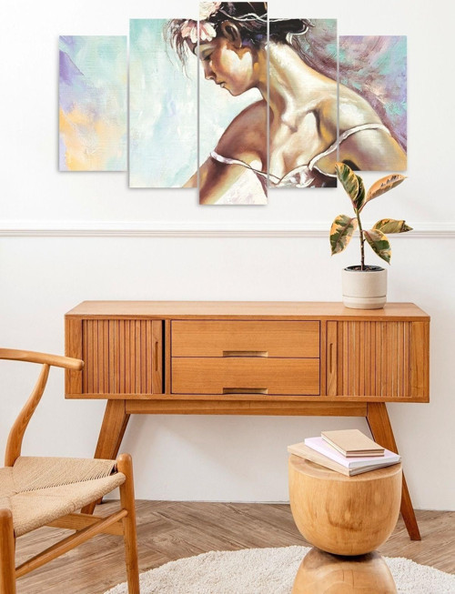 Büro Ev Ofis Dekoru için 60x100CM 5PARÇA Mdf Kadın Hüzün Motif Tablo